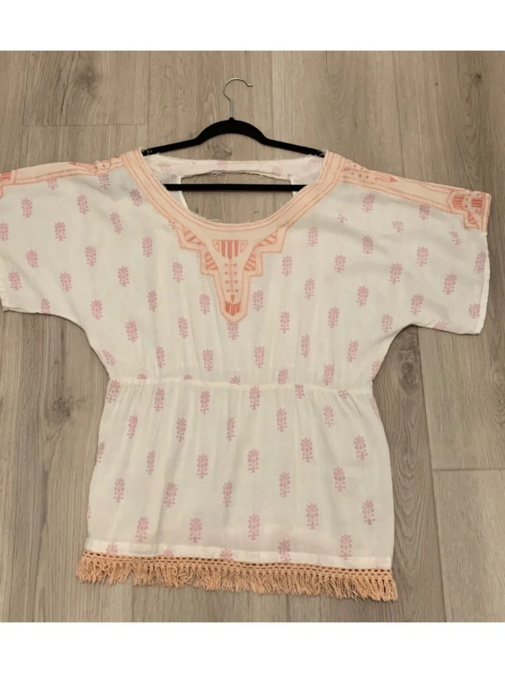 Free People Gauzy Embroidered Boho Fringe Tunic Top Small